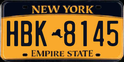 NY license plate HBK8145