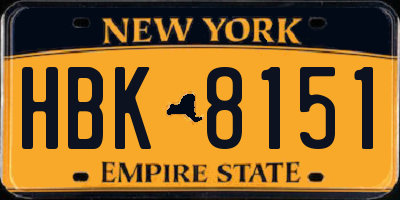 NY license plate HBK8151