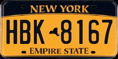 NY license plate HBK8167