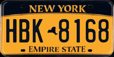NY license plate HBK8168