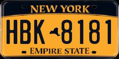 NY license plate HBK8181