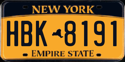 NY license plate HBK8191