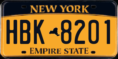 NY license plate HBK8201