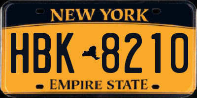 NY license plate HBK8210
