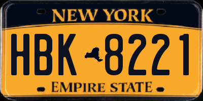 NY license plate HBK8221
