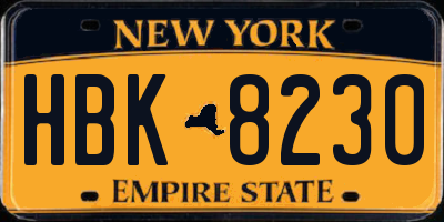 NY license plate HBK8230