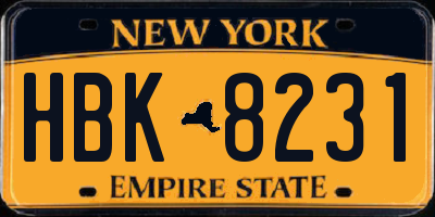 NY license plate HBK8231
