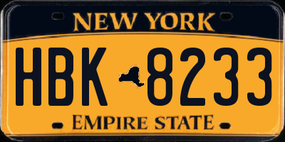 NY license plate HBK8233