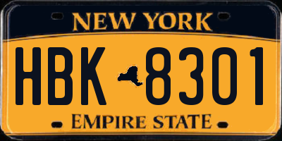 NY license plate HBK8301