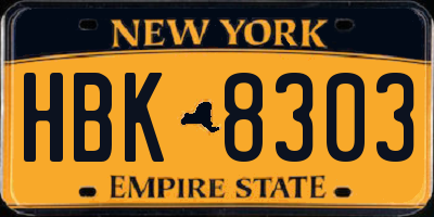 NY license plate HBK8303