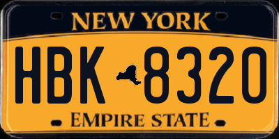 NY license plate HBK8320