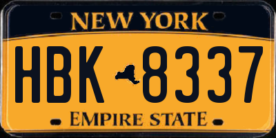 NY license plate HBK8337
