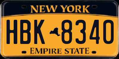 NY license plate HBK8340