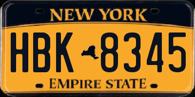 NY license plate HBK8345