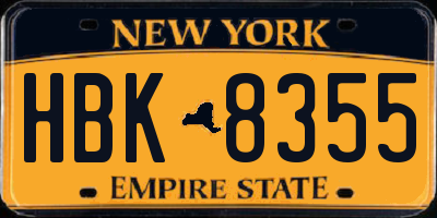 NY license plate HBK8355