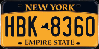 NY license plate HBK8360