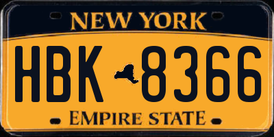 NY license plate HBK8366