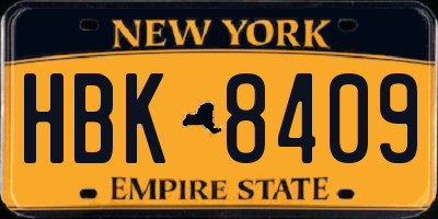 NY license plate HBK8409