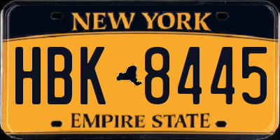 NY license plate HBK8445