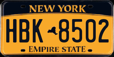 NY license plate HBK8502