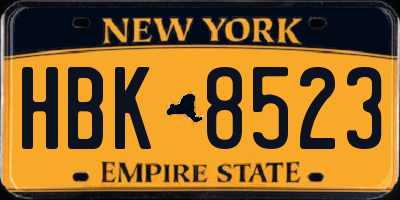 NY license plate HBK8523
