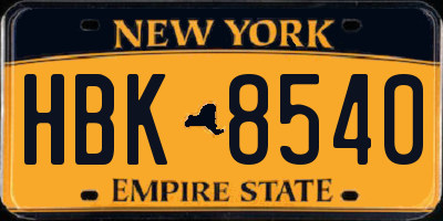 NY license plate HBK8540