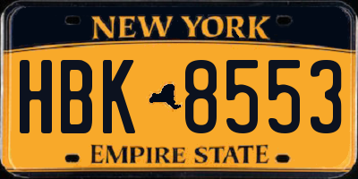 NY license plate HBK8553