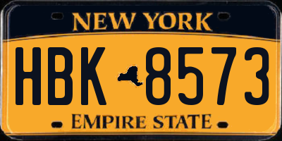 NY license plate HBK8573