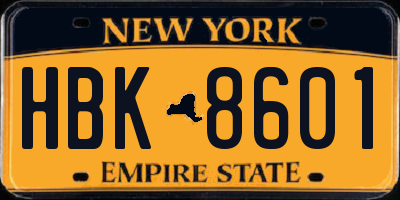 NY license plate HBK8601