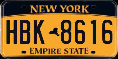 NY license plate HBK8616