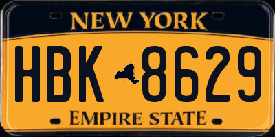 NY license plate HBK8629