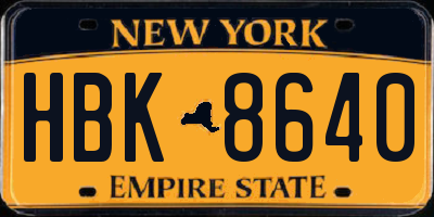 NY license plate HBK8640
