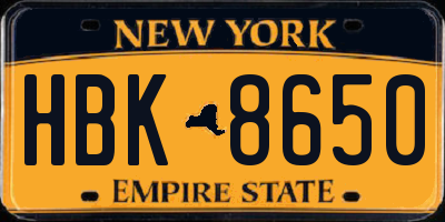 NY license plate HBK8650