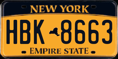 NY license plate HBK8663