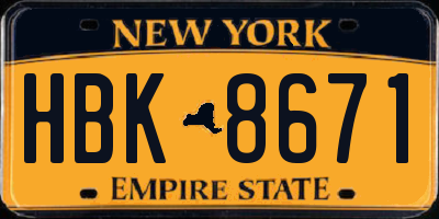 NY license plate HBK8671