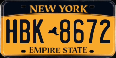 NY license plate HBK8672