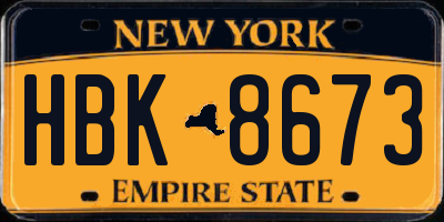 NY license plate HBK8673