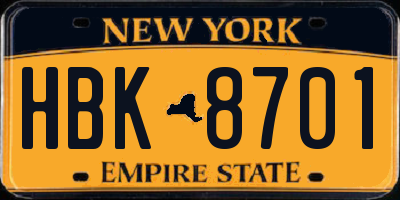 NY license plate HBK8701