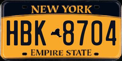 NY license plate HBK8704