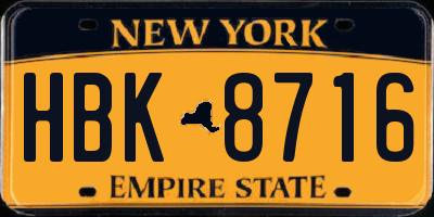 NY license plate HBK8716