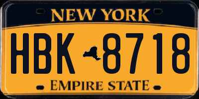 NY license plate HBK8718