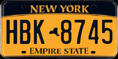 NY license plate HBK8745