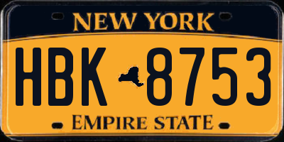 NY license plate HBK8753