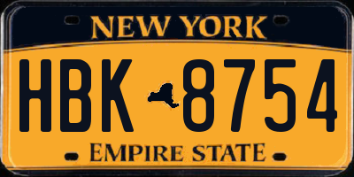 NY license plate HBK8754