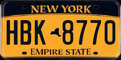 NY license plate HBK8770