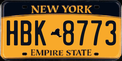 NY license plate HBK8773