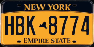 NY license plate HBK8774