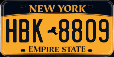 NY license plate HBK8809