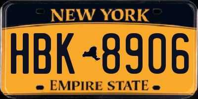 NY license plate HBK8906