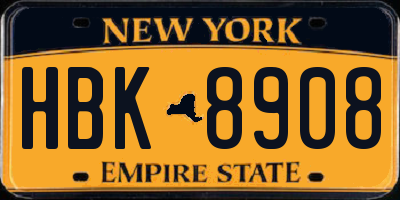 NY license plate HBK8908